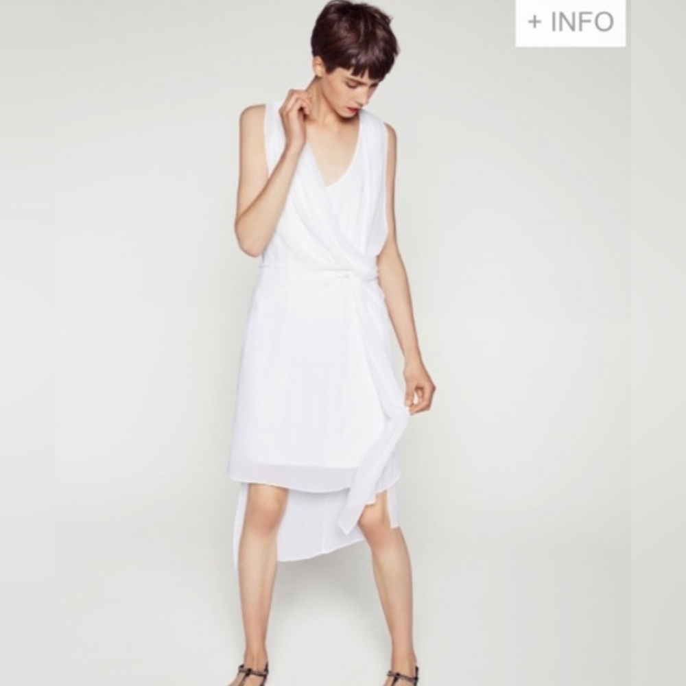 Zara Greek style asymmetrical white dress. NWOT medium